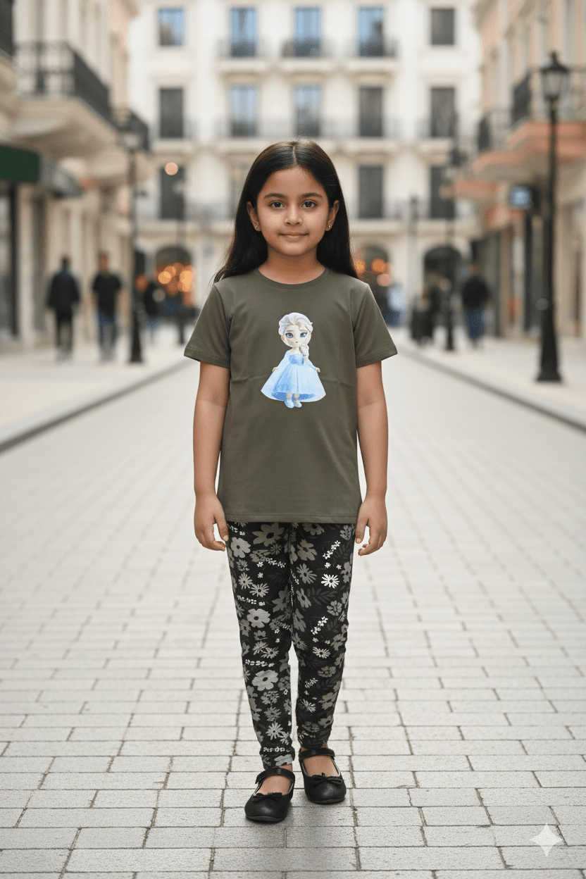 গার্লস লেগিংস এবং টি-শার্ট কম্বো সেট || Combo Code: OTL-904 || Size 9-10 Years - Image 3