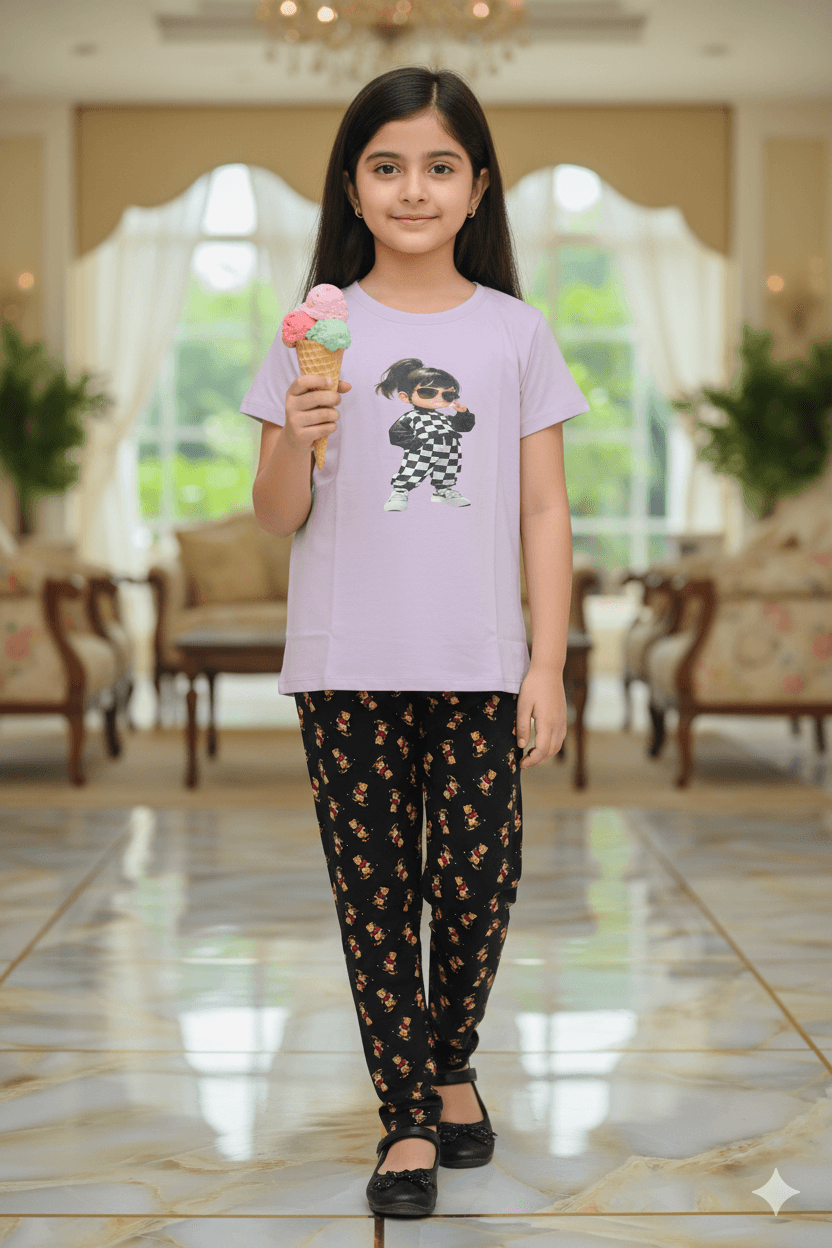 গার্লস লেগিংস এবং টি-শার্ট কম্বো সেট || Combo Code: OTL-910 || Size 9-10 Years - Image 2