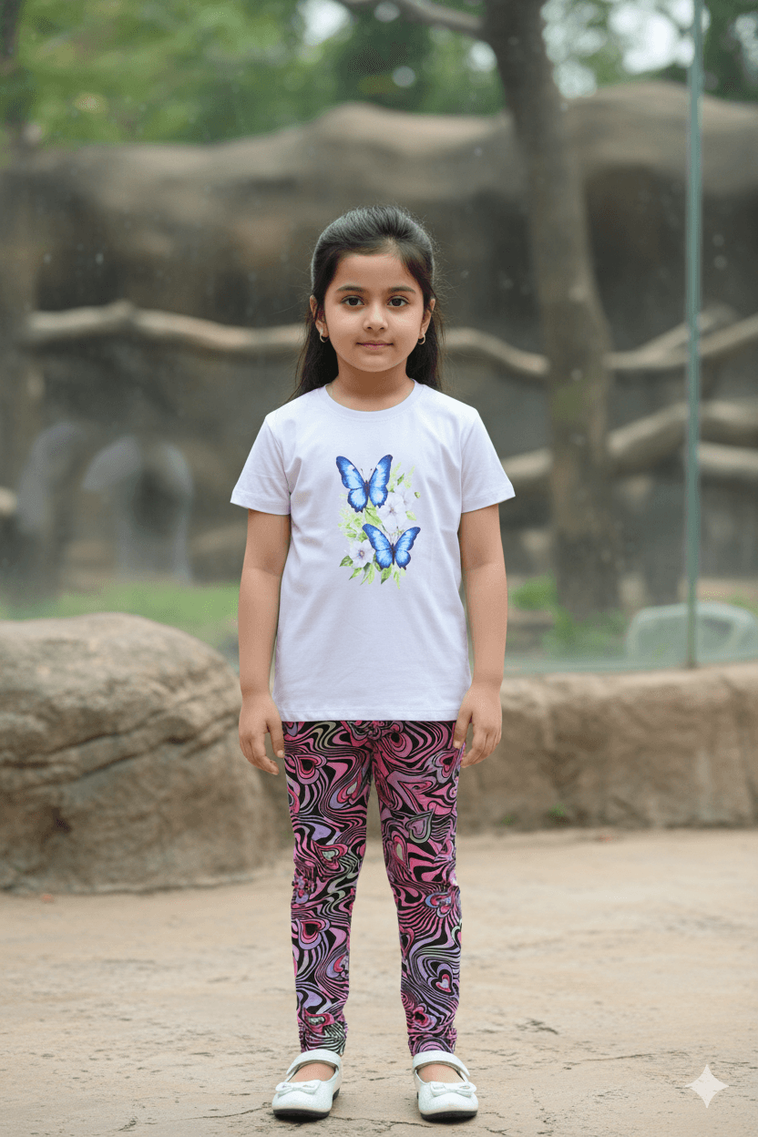 গার্লস লেগিংস এবং টি-শার্ট কম্বো সেট || Combo Code: OTL-910 || Size 9-10 Years - Image 3