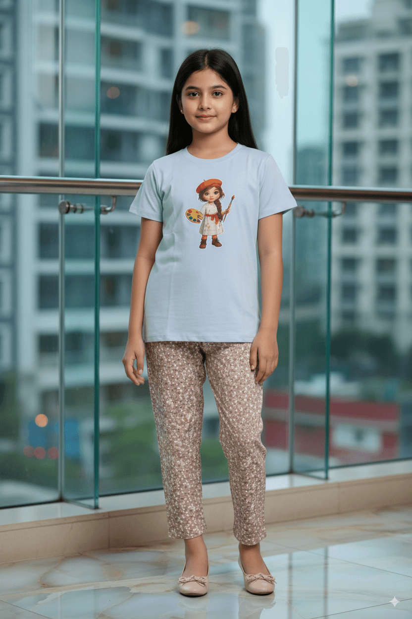 গার্লস লেগিংস এবং টি-শার্ট কম্বো সেট || Combo Code: OTL-B2 || Size 11-12 Years - Image 2