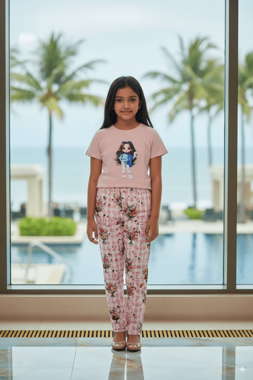 গার্লস লেগিংস এবং টি-শার্ট কম্বো সেট || Combo Code: OTL-B2 || Size 11-12 Years - Image 3