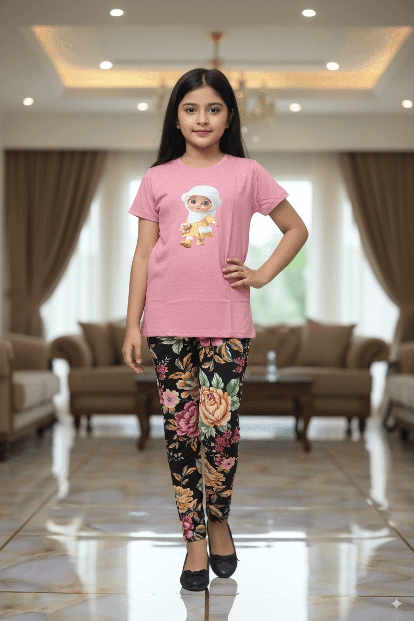 গার্লস লেগিংস এবং টি-শার্ট কম্বো সেট || Combo Code: OTL-B3 || Size 11-12 Years - Image 3