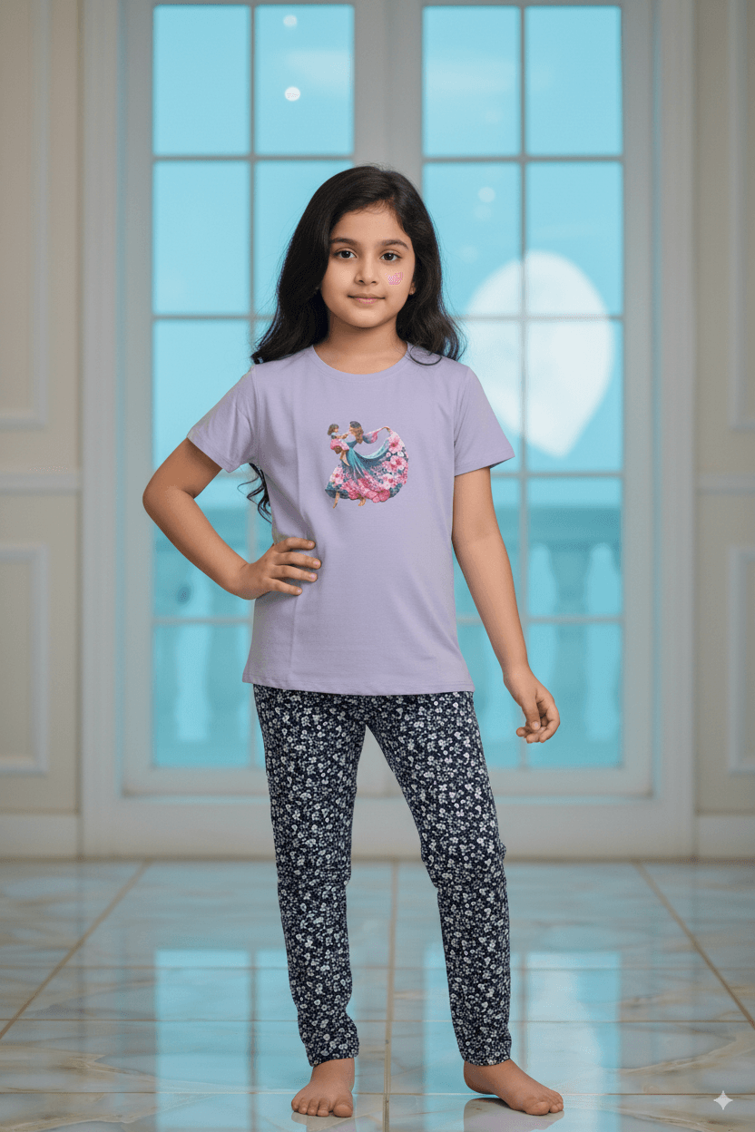 গার্লস লেগিংস এবং টি-শার্ট কম্বো সেট || Combo Code: OTL-B4 || Size 11-12 Years - Image 2