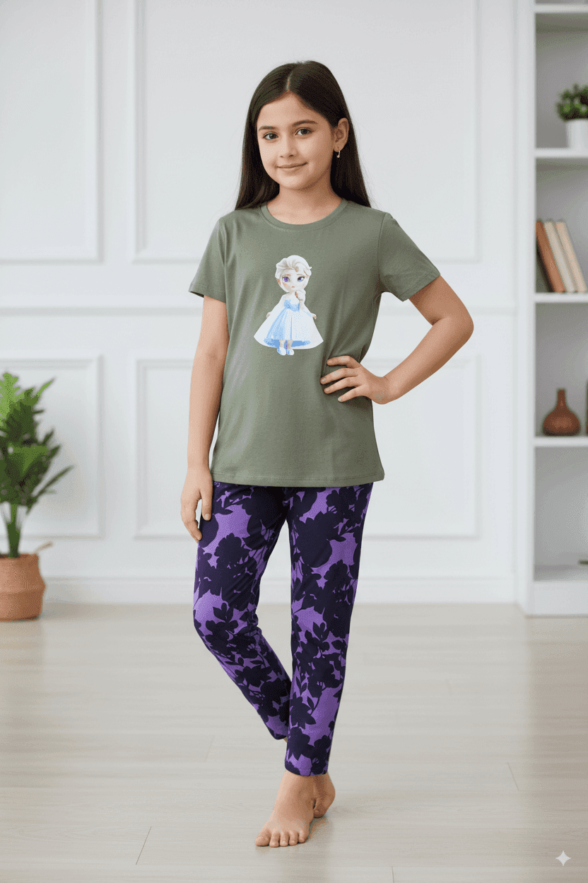 গার্লস লেগিংস এবং টি-শার্ট কম্বো সেট || Combo Code: OTL-B4 || Size 11-12 Years - Image 3