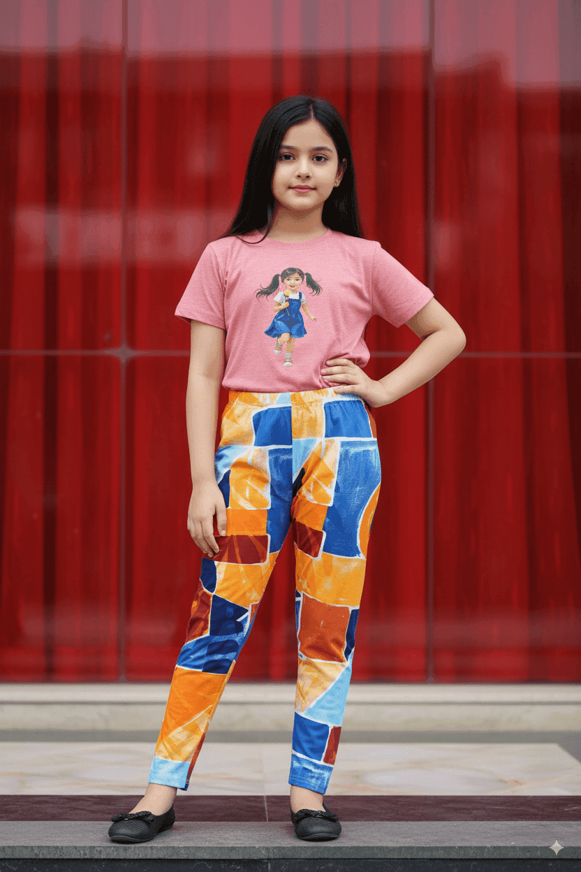 গার্লস লেগিংস এবং টি-শার্ট কম্বো সেট || Combo Code: OTL-B4 || Size 11-12 Years - Image 4