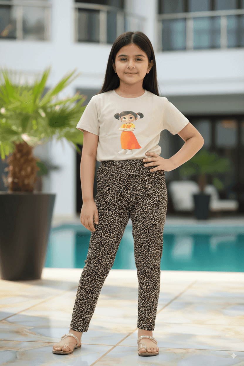 গার্লস লেগিংস এবং টি-শার্ট কম্বো সেট || Combo Code: OTL-B5 || Size 11-12 Years - Image 2