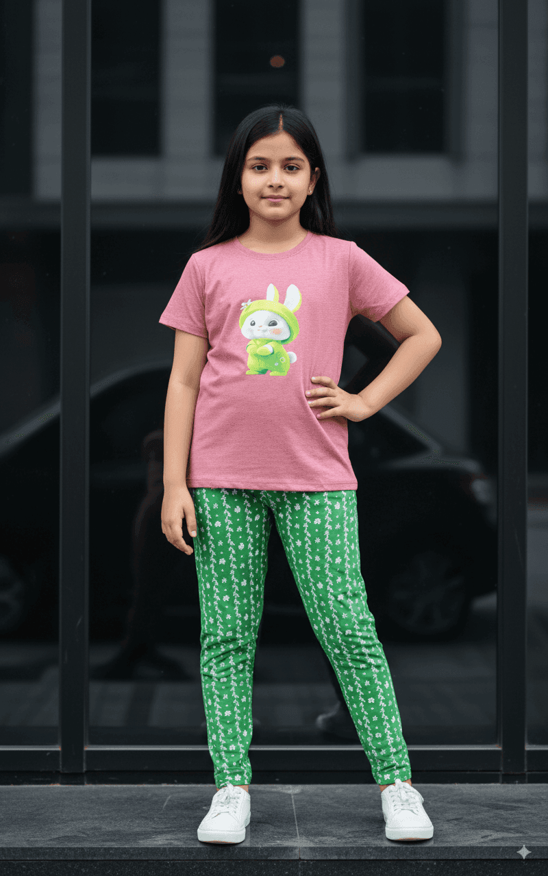 গার্লস লেগিংস এবং টি-শার্ট কম্বো সেট || Combo Code: OTL-B5 || Size 11-12 Years - Image 3