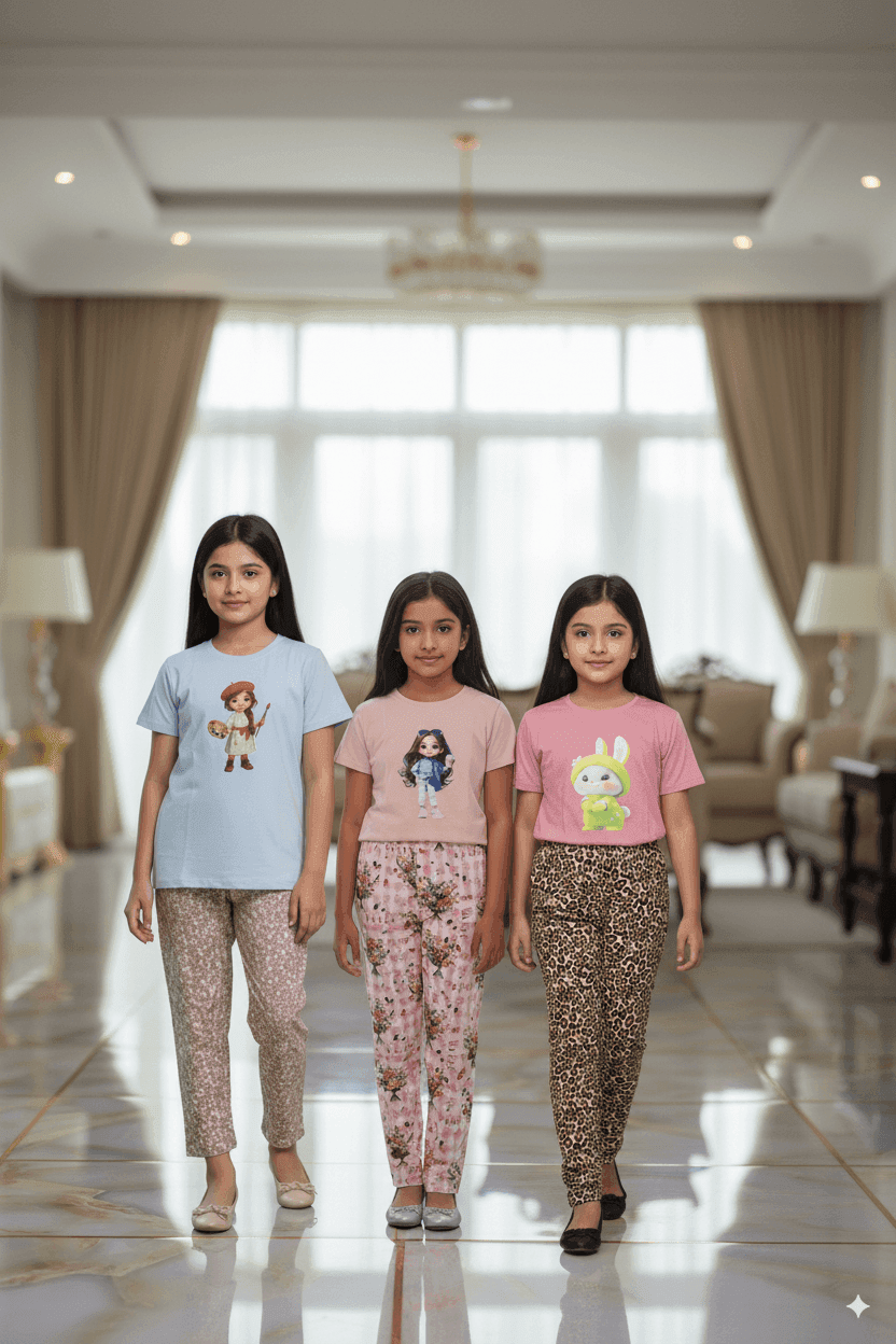 গার্লস লেগিংস এবং টি-শার্ট কম্বো সেট || Combo Code: OTL-B2 || Size 11-12 Years - Image 5