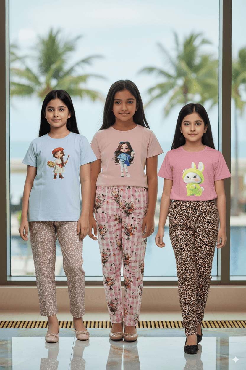 গার্লস লেগিংস এবং টি-শার্ট কম্বো সেট || Combo Code: OTL-B2 || Size 11-12 Years