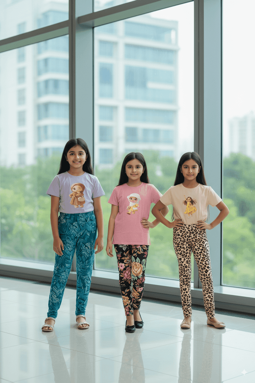 গার্লস লেগিংস এবং টি-শার্ট কম্বো সেট || Combo Code: OTL-B3 || Size 11-12 Years