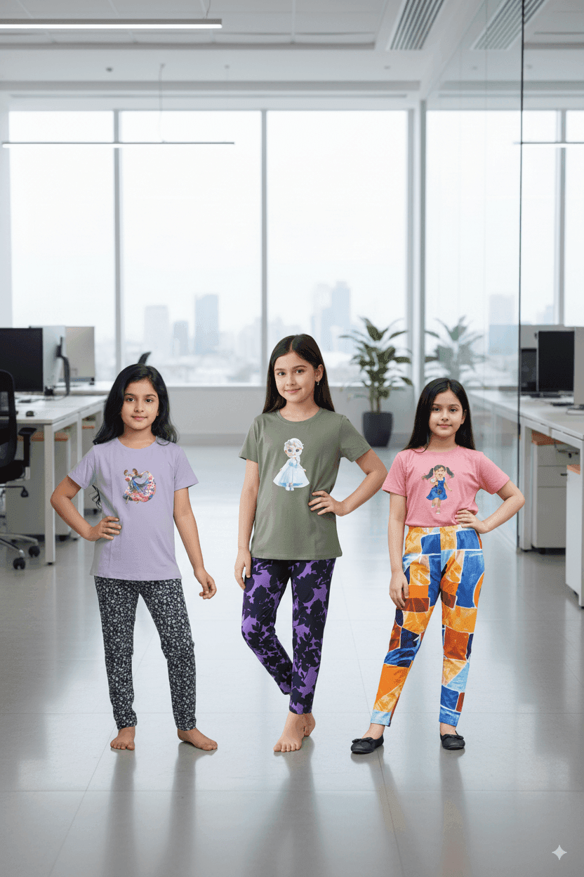 গার্লস লেগিংস এবং টি-শার্ট কম্বো সেট || Combo Code: OTL-B4 || Size 11-12 Years - Image 5