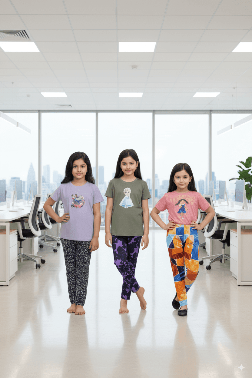 গার্লস লেগিংস এবং টি-শার্ট কম্বো সেট || Combo Code: OTL-B4 || Size 11-12 Years