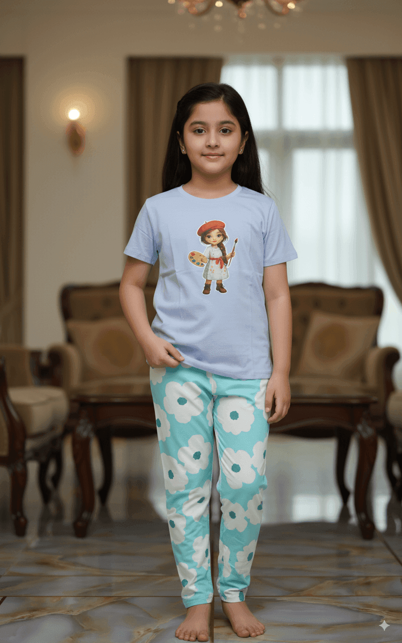 গার্লস লেগিংস এবং টি-শার্ট কম্বো সেট || Combo Code: OTL-B5 || Size 11-12 Years - Image 4