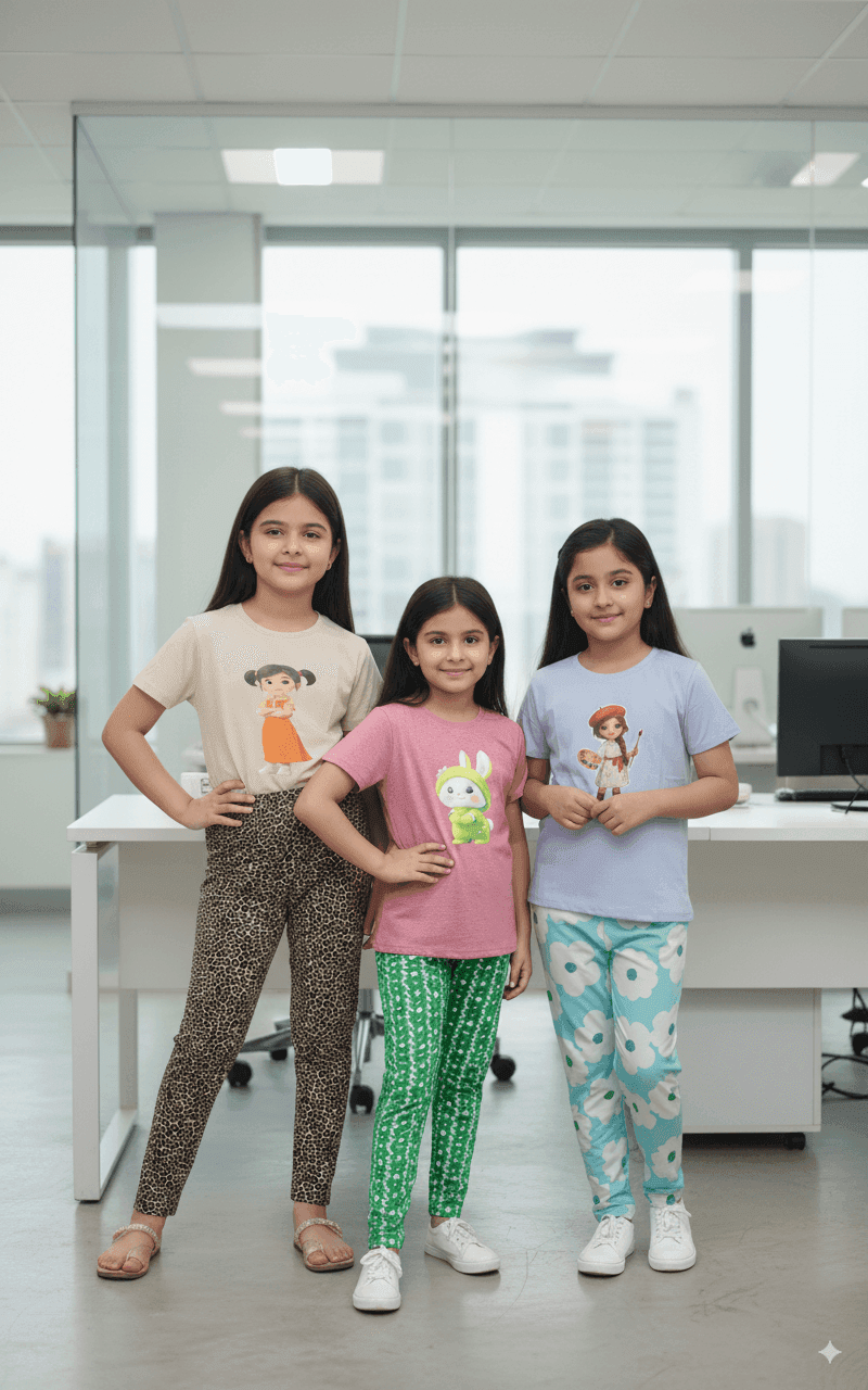 গার্লস লেগিংস এবং টি-শার্ট কম্বো সেট || Combo Code: OTL-B5 || Size 11-12 Years