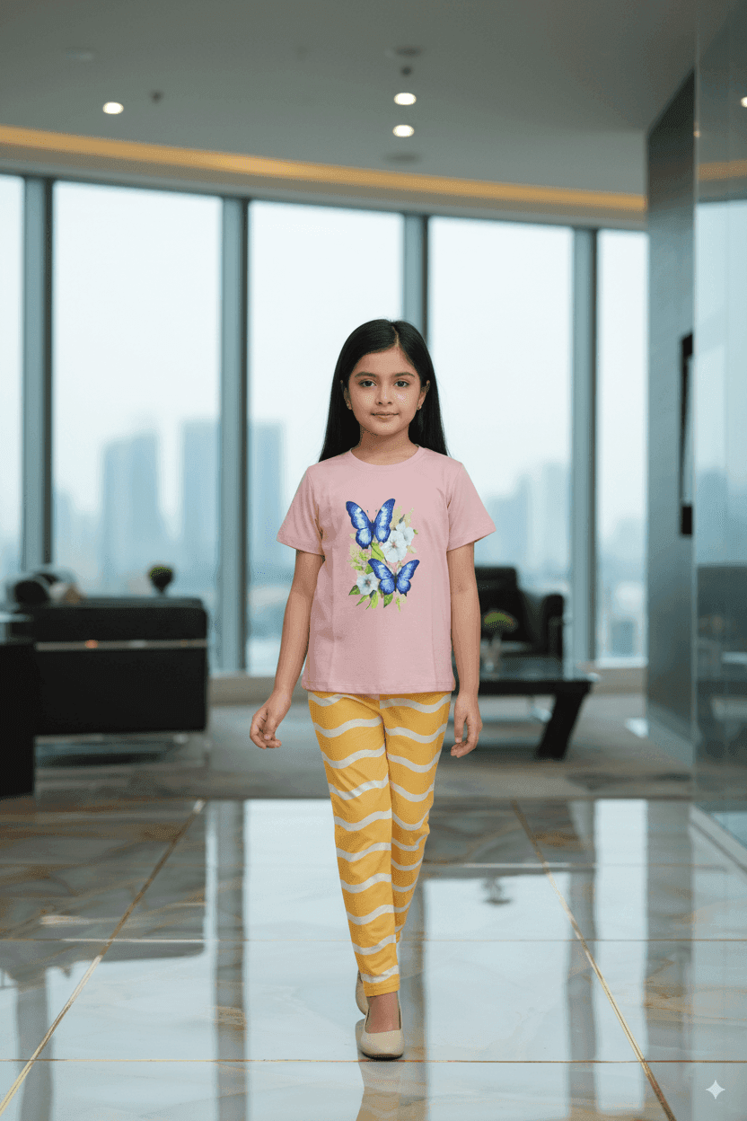 গার্লস লেগিংস এবং টি-শার্ট কম্বো সেট || Combo Code: OTL-D6 || Size 3-4 Years - Image 2