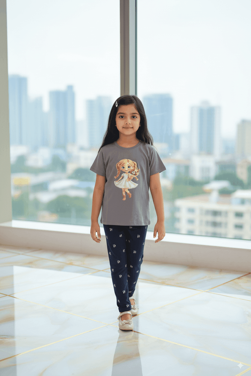 গার্লস লেগিংস এবং টি-শার্ট কম্বো সেট || Combo Code: OTL-D6 || Size 3-4 Years - Image 3