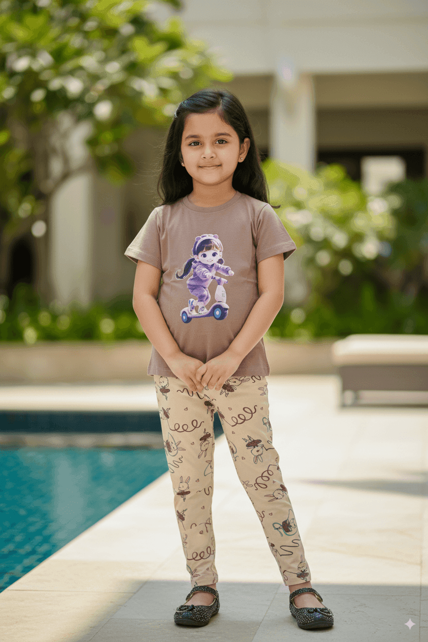 গার্লস লেগিংস এবং টি-শার্ট কম্বো সেট || Combo Code: OTL-D6 || Size 3-4 Years - Image 4