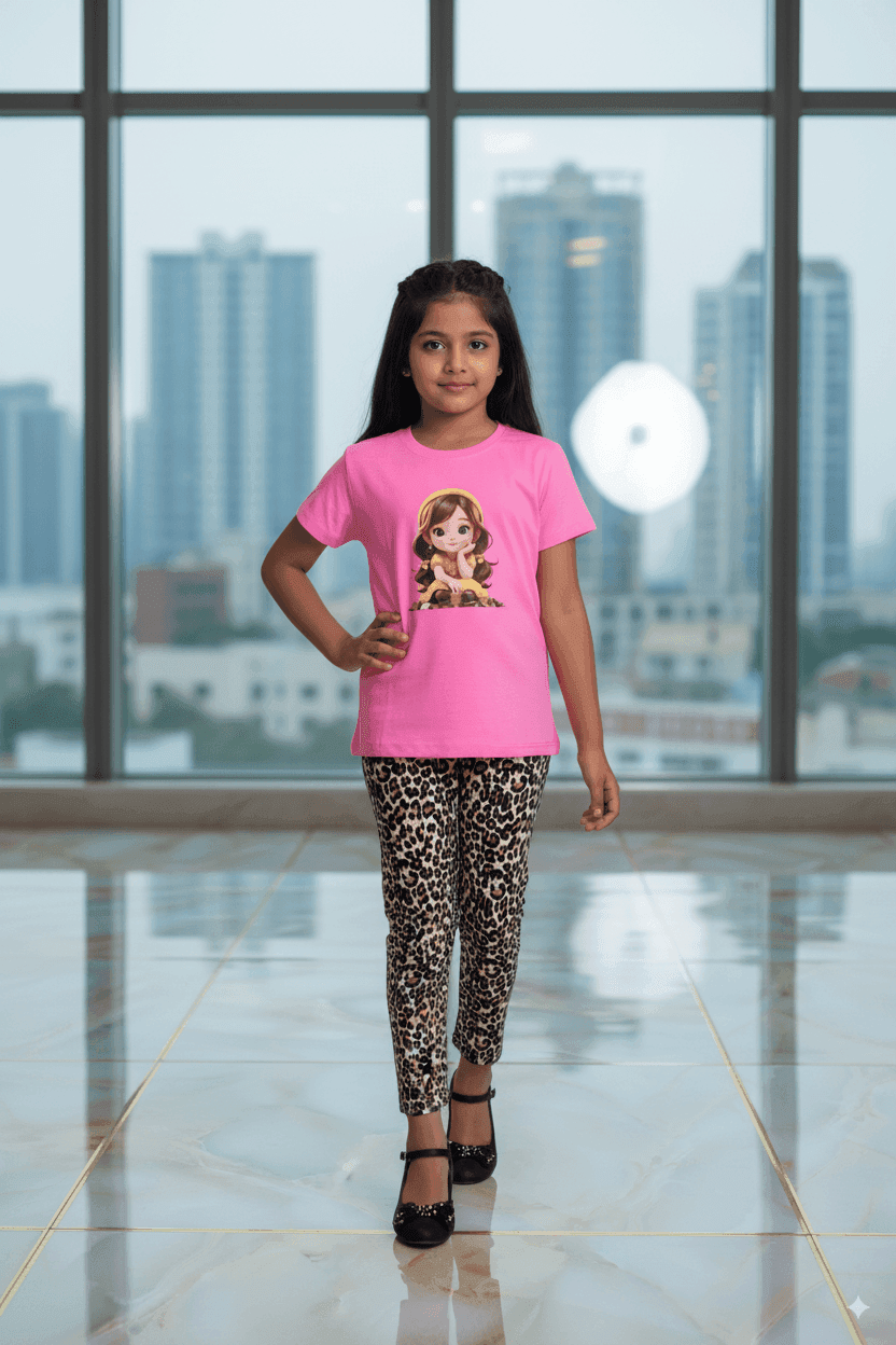 গার্লস লেগিংস এবং টি-শার্ট কম্বো সেট || Combo Code: OTL-D13 || Size 3-4 Years - Image 2