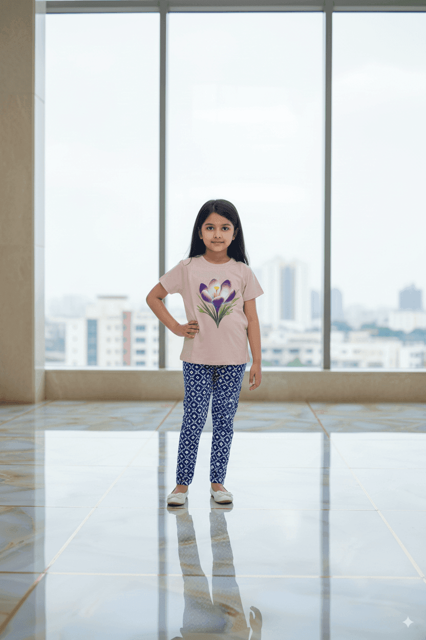 গার্লস লেগিংস এবং টি-শার্ট কম্বো সেট || Combo Code: OTL-D13 || Size 3-4 Years - Image 4