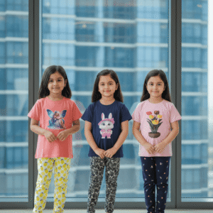 গার্লস লেগিংস এবং টি-শার্ট কম্বো সেট || Combo Code: OTL-D7 || Size 3-4 Years