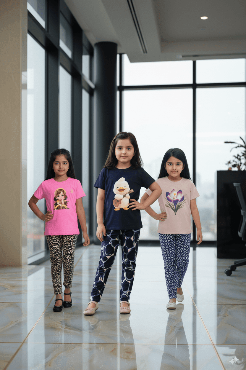 গার্লস লেগিংস এবং টি-শার্ট কম্বো সেট || Combo Code: OTL-D13 || Size 3-4 Years - Image 5