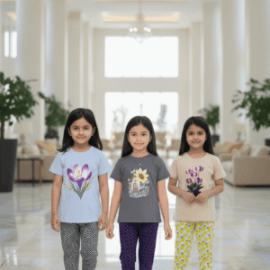 গার্লস লেগিংস এবং টি-শার্ট কম্বো সেট || Combo Code: OTL-D17 || Size 3-4 Years