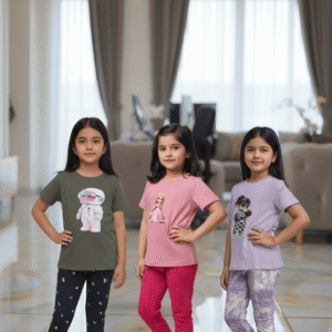 গার্লস লেগিংস এবং টি-শার্ট কম্বো সেট || Combo Code: OTL-A13 || Size 5-6 Years