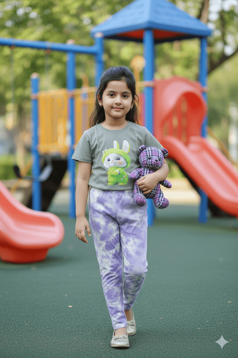 গার্লস লেগিংস এবং টি-শার্ট কম্বো সেট || Combo Code: OTL-731 || Size 7-8 Years - Image 3