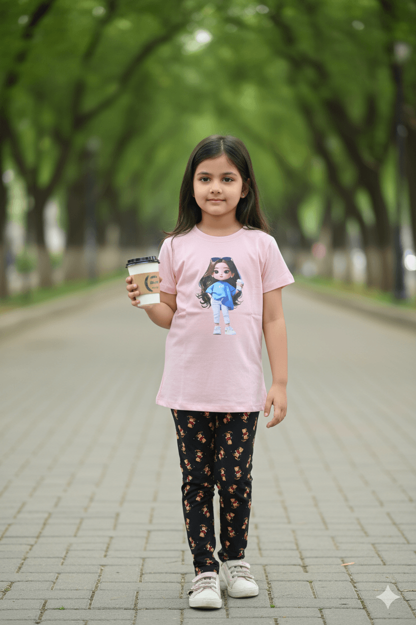 গার্লস লেগিংস এবং টি-শার্ট কম্বো সেট || Combo Code: OTL-732 || Size 7-8 Years - Image 3