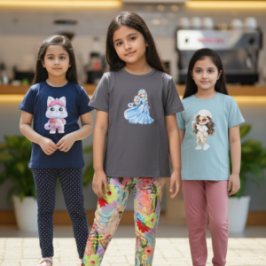 গার্লস লেগিংস এবং টি-শার্ট কম্বো সেট || Combo Code: OTL-713 || Size 7-8 Years