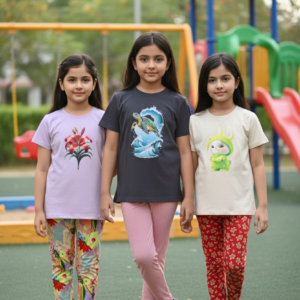 গার্লস লেগিংস এবং টি-শার্ট কম্বো সেট || Combo Code: OTL-715 || Size 7-8 Years