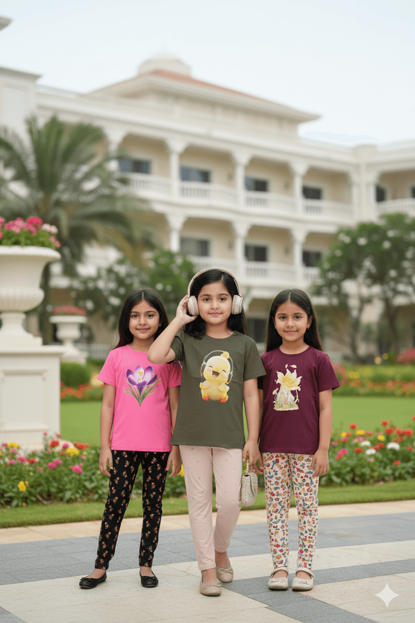 গার্লস লেগিংস এবং টি-শার্ট কম্বো সেট || Combo Code: OTL-727 || Size 7-8 Years