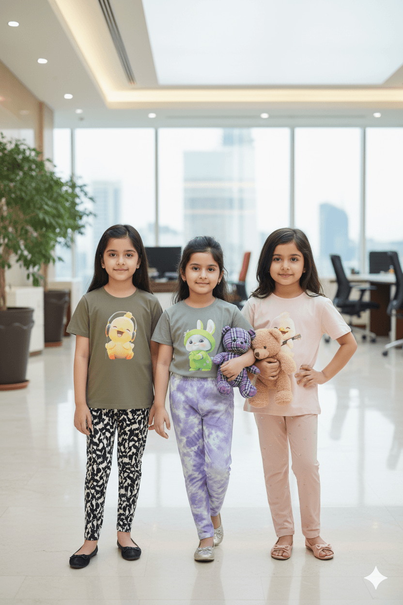 গার্লস লেগিংস এবং টি-শার্ট কম্বো সেট || Combo Code: OTL-731 || Size 7-8 Years