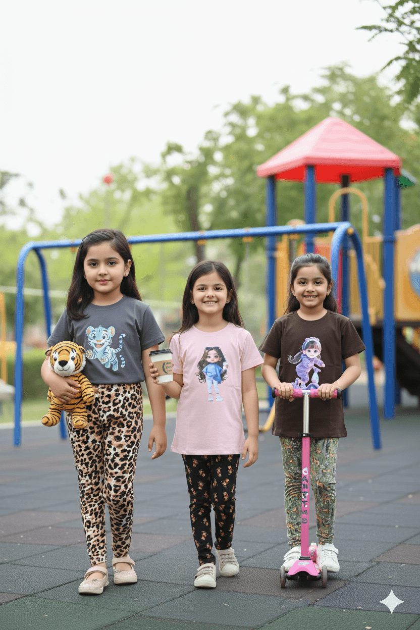 গার্লস লেগিংস এবং টি-শার্ট কম্বো সেট || Combo Code: OTL-732 || Size 7-8 Years