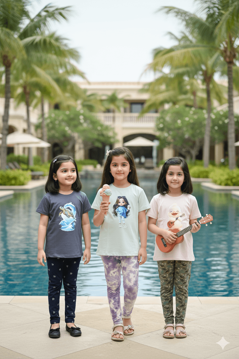 গার্লস লেগিংস এবং টি-শার্ট কম্বো সেট || Combo Code: OTL-735 || Size 7-8 Years