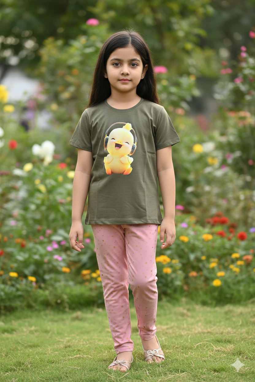 গার্লস লেগিংস এবং টি-শার্ট কম্বো সেট || Combo Code: OTL-707 || Size 7-8 Years - Image 2