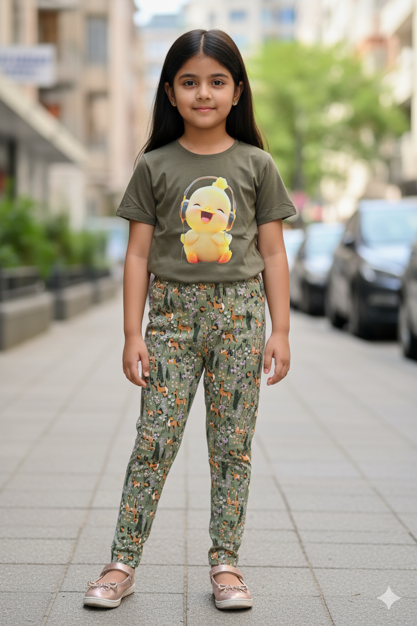 গার্লস লেগিংস এবং টি-শার্ট কম্বো সেট || Combo Code: OTL-703 || Size 7-8 Years - Image 2