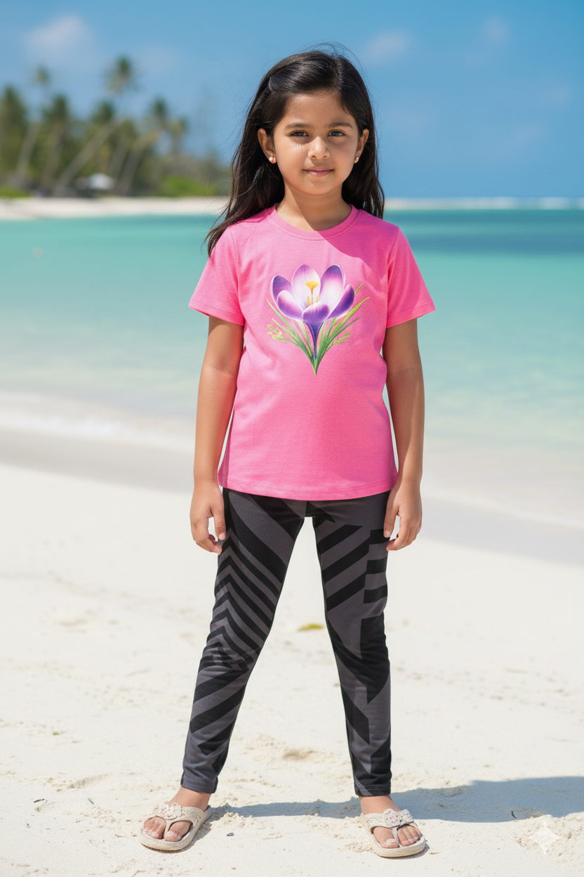 গার্লস লেগিংস এবং টি-শার্ট কম্বো সেট || Combo Code: OTL-703 || Size 7-8 Years - Image 4