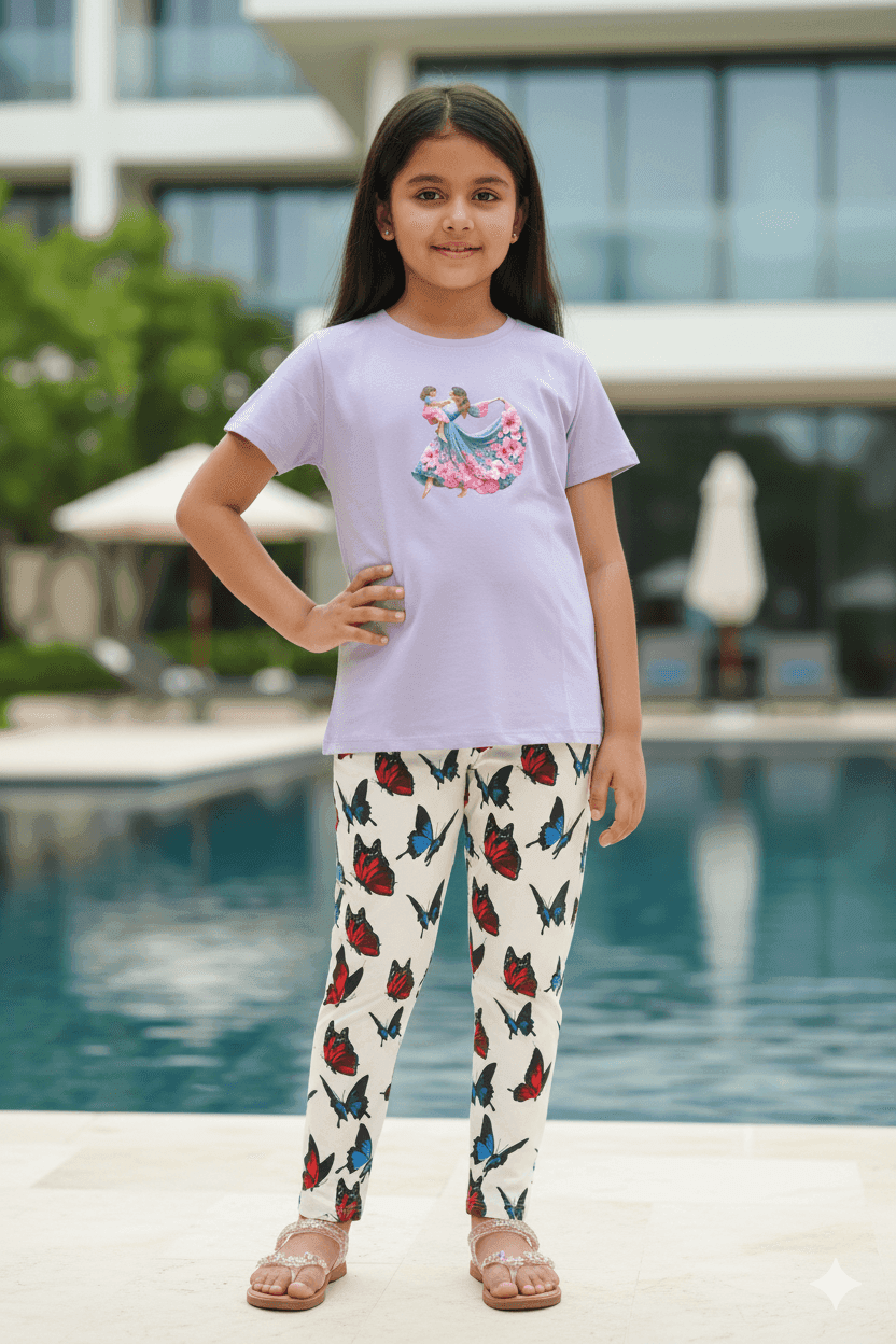 গার্লস লেগিংস এবং টি-শার্ট কম্বো সেট || Combo Code: OTL-B10 || Size 11-12 Years - Image 3