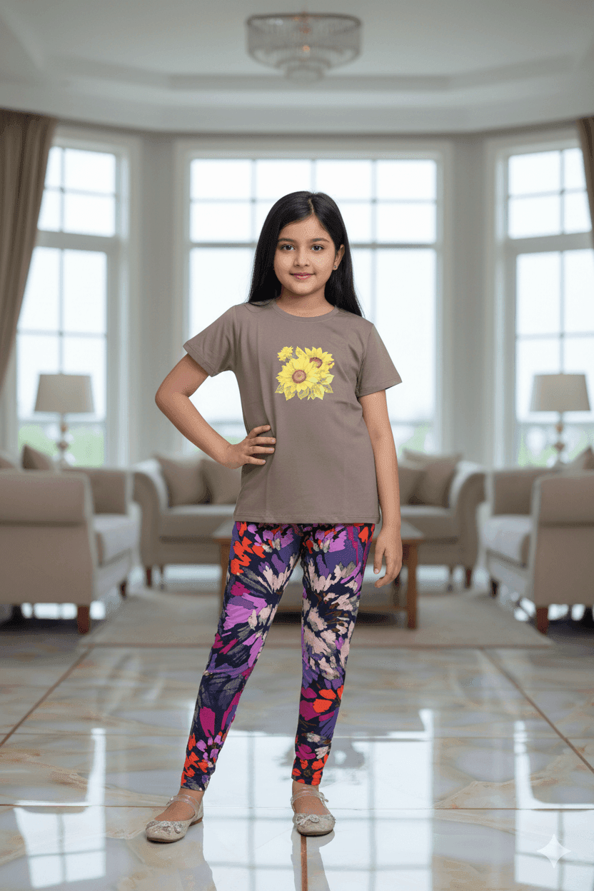 গার্লস লেগিংস এবং টি-শার্ট কম্বো সেট || Combo Code: OTL-B10 || Size 11-12 Years - Image 4