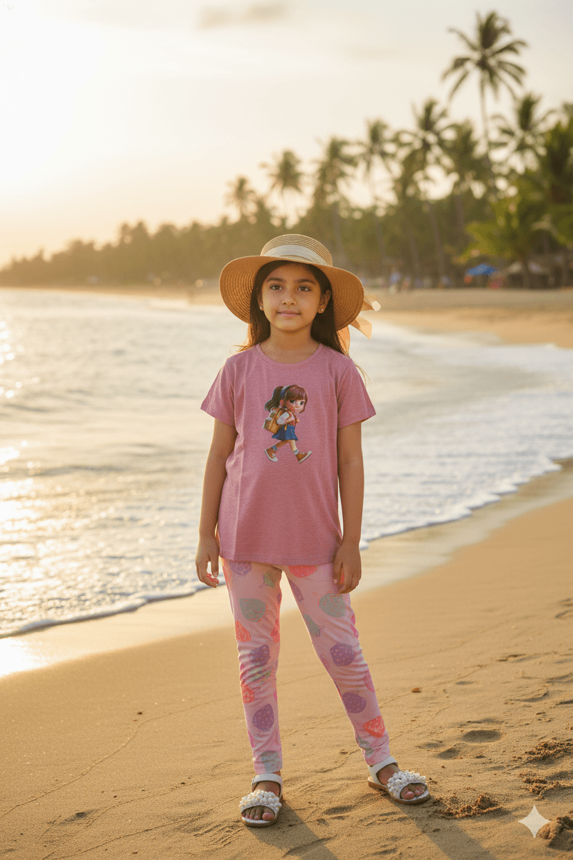 গার্লস লেগিংস এবং টি-শার্ট কম্বো সেট || Combo Code: OTL-1115 || Size 11-12 Years - Image 2