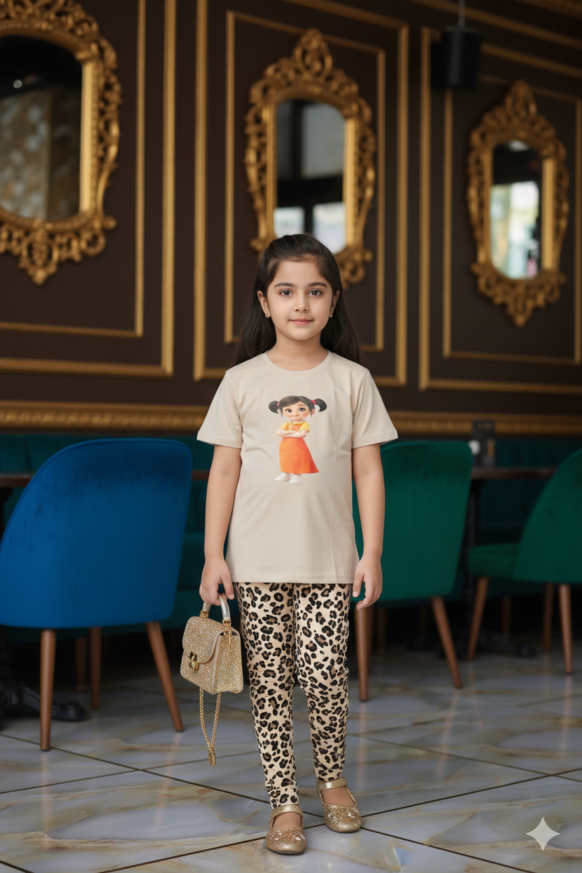 গার্লস লেগিংস এবং টি-শার্ট কম্বো সেট || Combo Code: OTL-1115 || Size 11-12 Years - Image 3