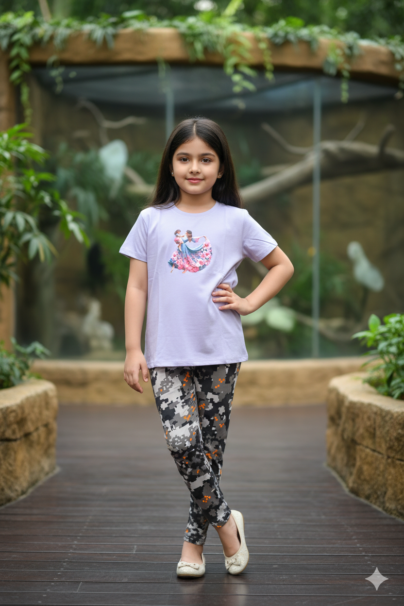 গার্লস লেগিংস এবং টি-শার্ট কম্বো সেট || Combo Code: OTL-1115 || Size 11-12 Years - Image 4