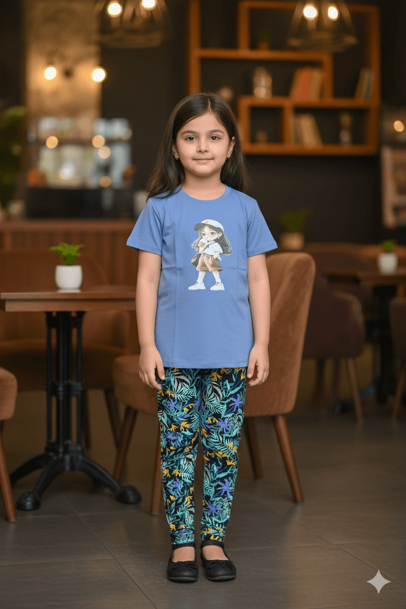 গার্লস লেগিংস এবং টি-শার্ট কম্বো সেট || Combo Code: OTL-1117 || Size 11-12 Years - Image 4