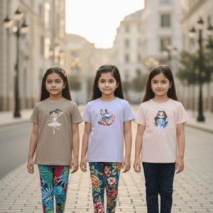 গার্লস লেগিংস এবং টি-শার্ট কম্বো সেট || Combo Code: OTL-1101 || Size 11-12 Years