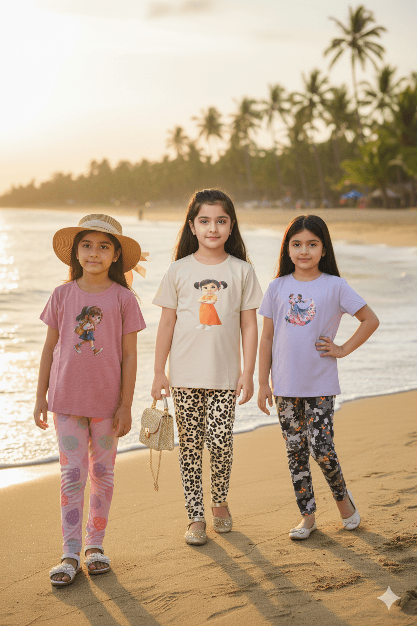 গার্লস লেগিংস এবং টি-শার্ট কম্বো সেট || Combo Code: OTL-1115 || Size 11-12 Years