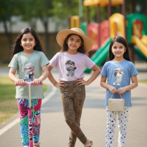 গার্লস লেগিংস এবং টি-শার্ট কম্বো সেট || Combo Code: OTL-1116 || Size 11-12 Years